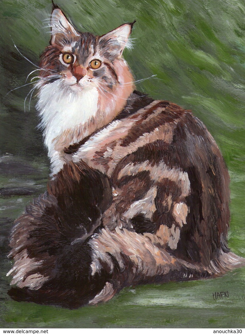 PEINTURE ACRYLIQUE SIGNEE MAEXI  CHAT DE SIBERIE - Acrylic Resins