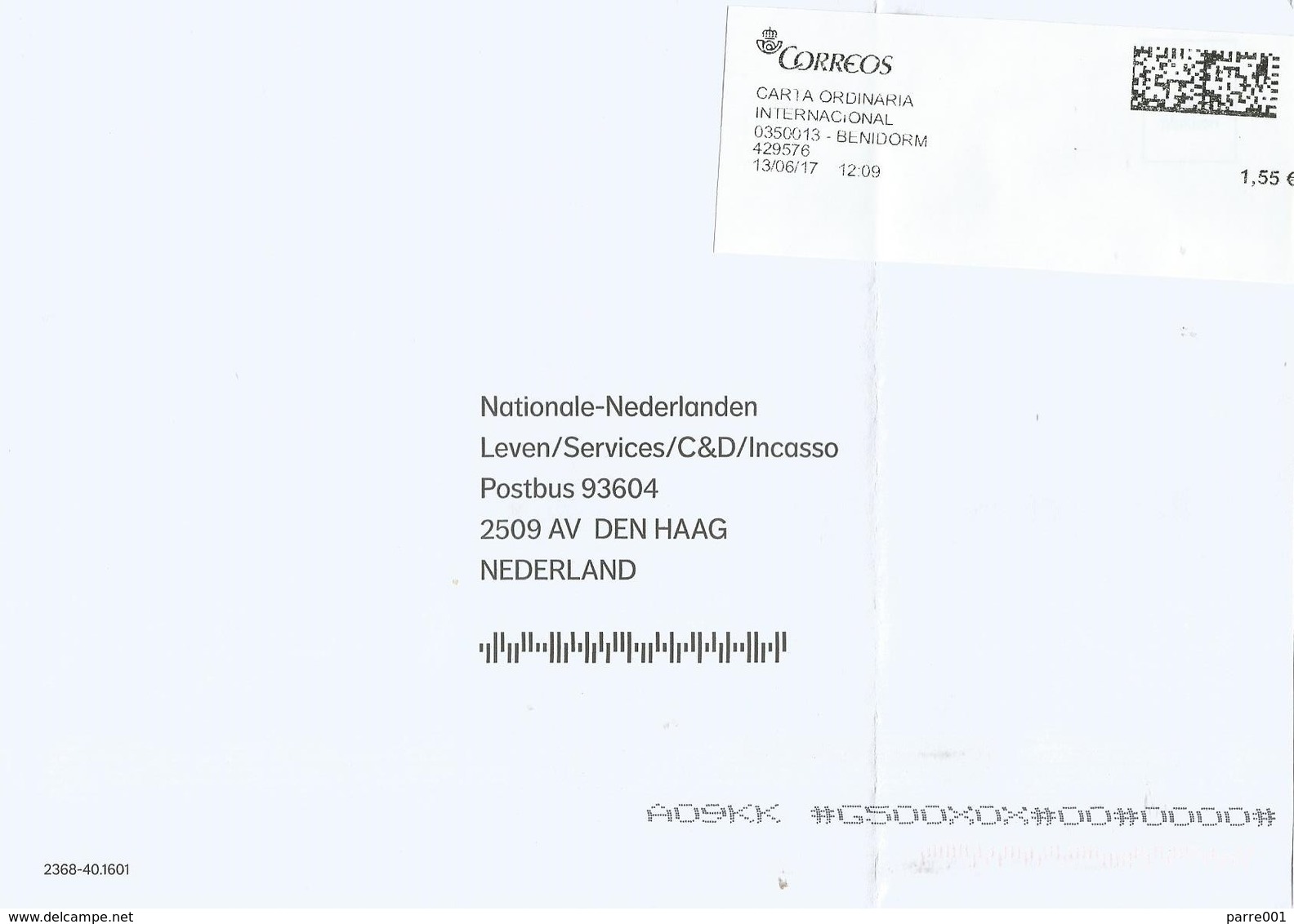 Espana Spain 2017 Benidorm Meter CORREOS Label EMA Cover - Covers & Documents