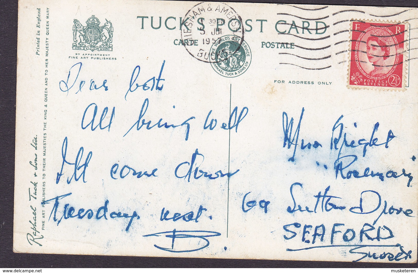 United Kingdom PPC Aber Falls North Wales TUCK's Postcard CHESHAM & AMERSHAM Bucks 1957 (2 Scans) - Caernarvonshire