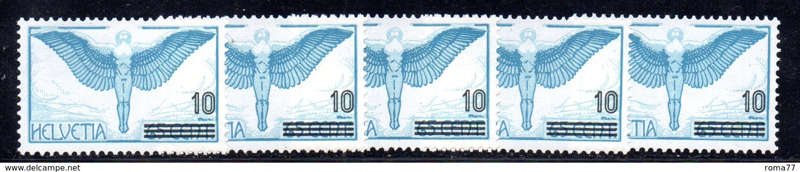 110/1500 - SVIZZERA 1938 , Posta Aerea Unificato N. 25  ***  MNH : Cinque Esemplari - Nuovi