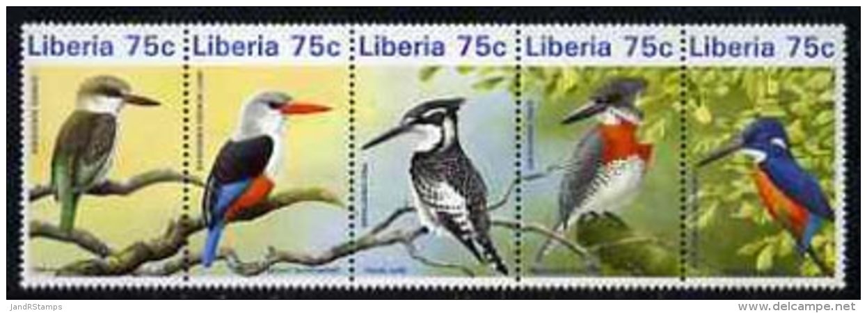 20060 Liberia 1996 Kingfishers Unmounted Mint Se-tenant Strip Of 5 (birds) - Liberia