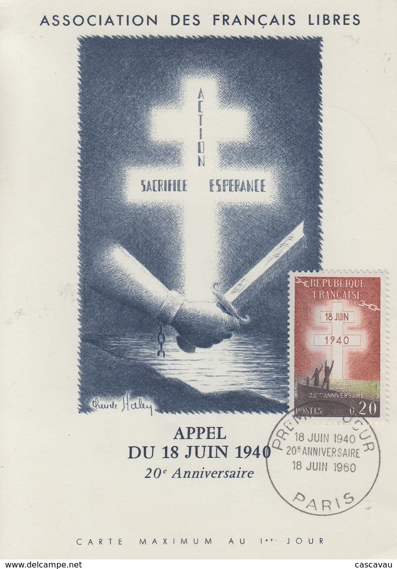 Carte  Maximum 1er  Jour    FRANCE   Appel  Du  18  Juin  1940  20éme  Anniversaire   1960 - 1960-1969