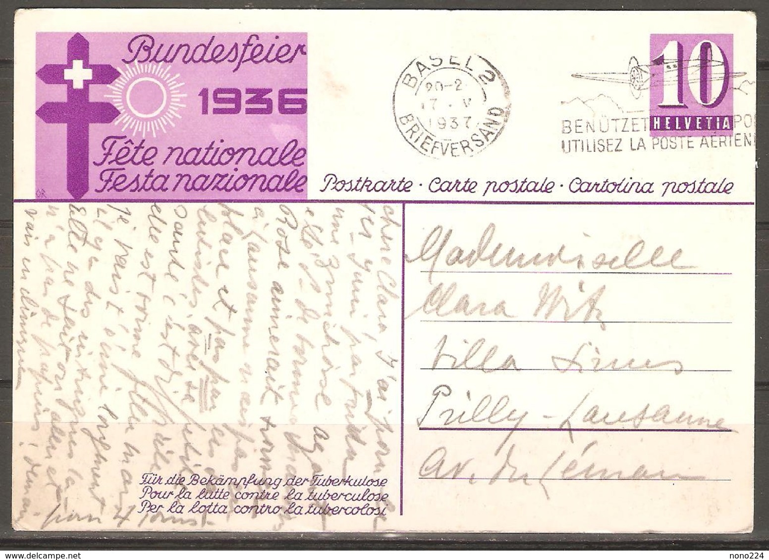 Carte P ( Suisse / Fête Nationale De 1936 ) - Brieven En Documenten