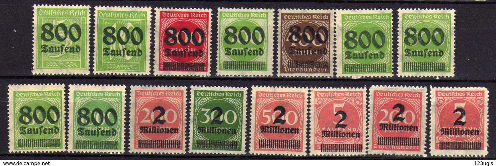 Deutsches Reich, 1923, Mi 301-312 A + 309 B; 312 B ** (Mi 308 A + B) [090918I] - Ungebraucht