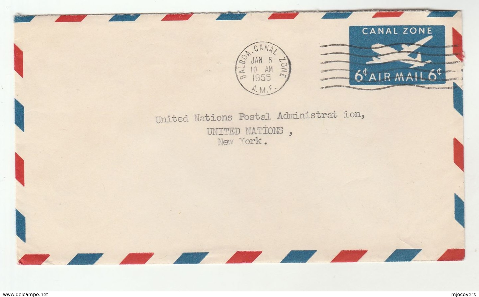 1955 CANAL ZONE COVER To UNITED NATIONS USA Airmail POSTAL STATIONERY  Un Stamps - Cuba