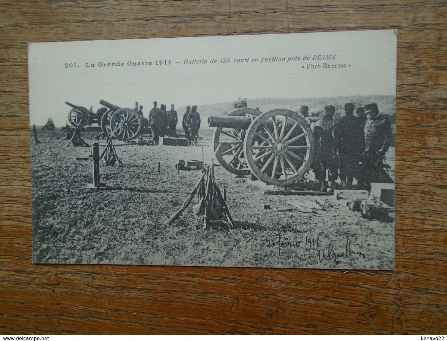 La Grande Guerre  1914 , Batterie De 120 Court En Position Près De Reims " Carte Franchise Militaire " - Reims