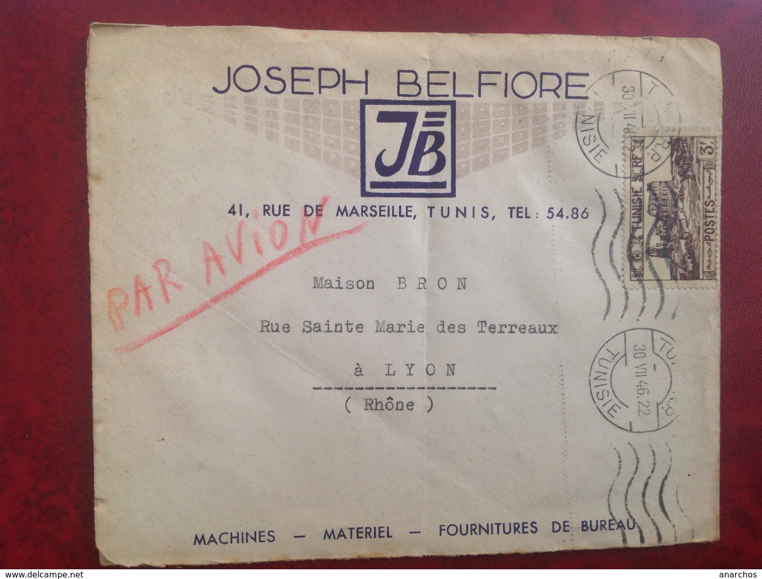 Tunis Joseph Belfiore Rue De Marseille - Cartas & Documentos