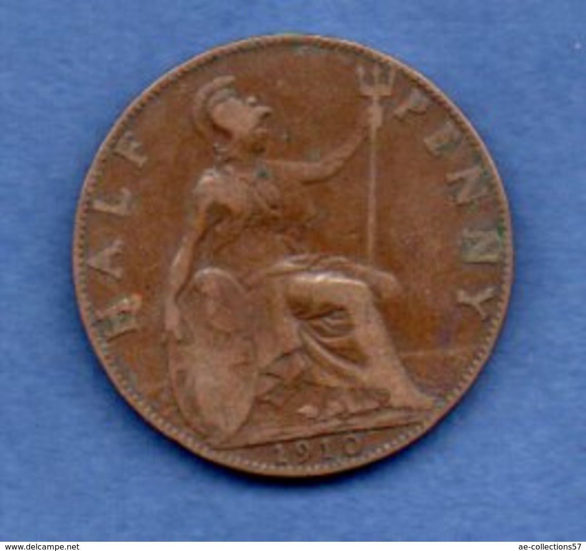 Grande Bretagne  --  1/2 Penny 1910  -  Km # 793.2  -  état  TB+ - C. 1/2 Penny