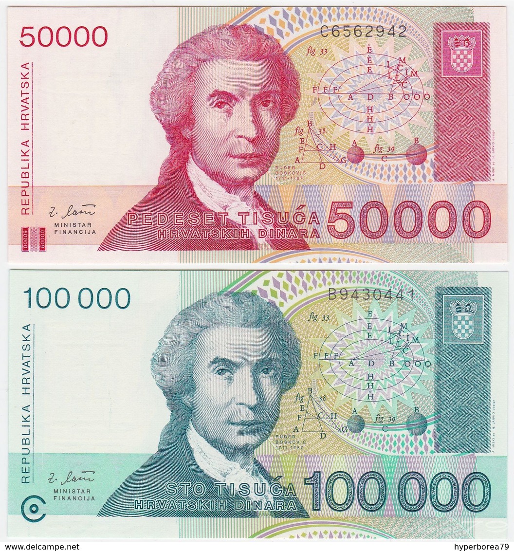 Croatia SET - 50000 50.000 & 100000 100.000 Dinara 3.05.1993 - UNC - Kroatien