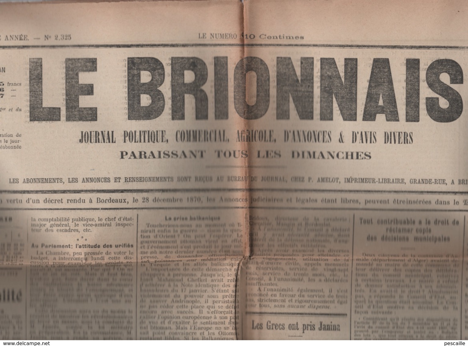 27 EURE - LE BRIONNAIS 09 03 1913 BRIONNE - SERVICE MILITAIRE - GRECE TURQUIE JANINA - BALKANS - SAPEURS POMPIERS - - Informations Générales