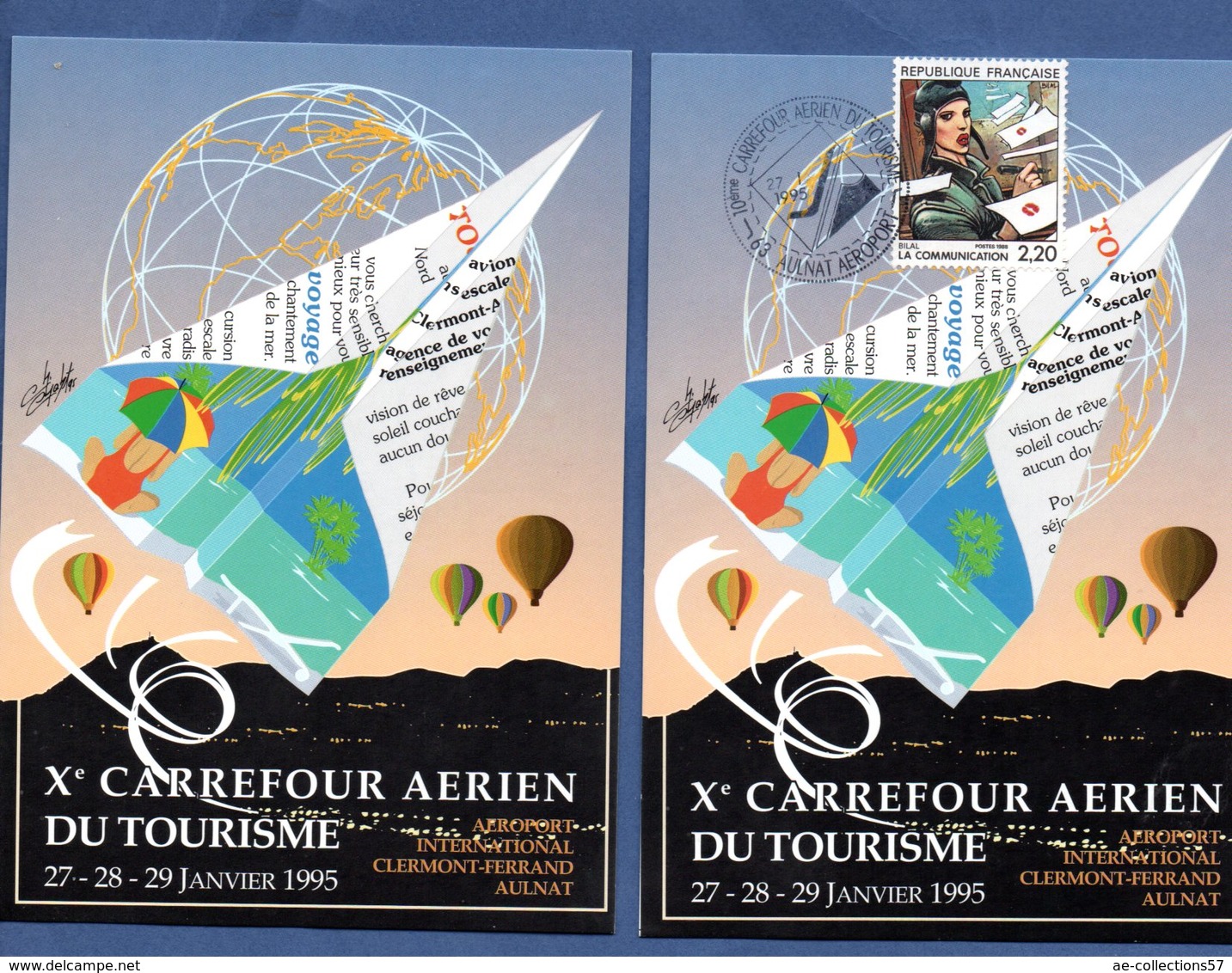 Lot De 2 Cartes / 10 Carrefour Aérien Du Tourisme / Aulnat Aéroport / 27-1-95 - 1990-1999