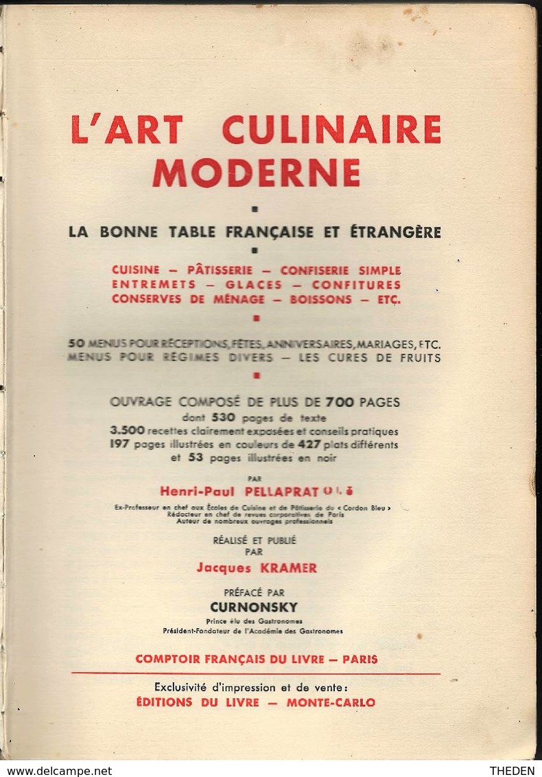 CUISINE L'art Culinaire Moderne, De Henri Paul Pellaprat, 1936, - Gastronomie