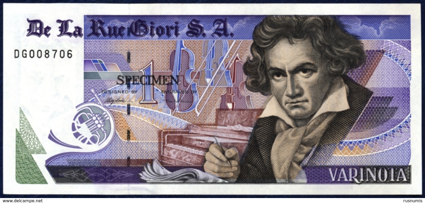 DE LA RUE GIORI SPECIMEN TEST NOTE BEETHOVEN BLACK SERIAL UNC - Autres & Non Classés