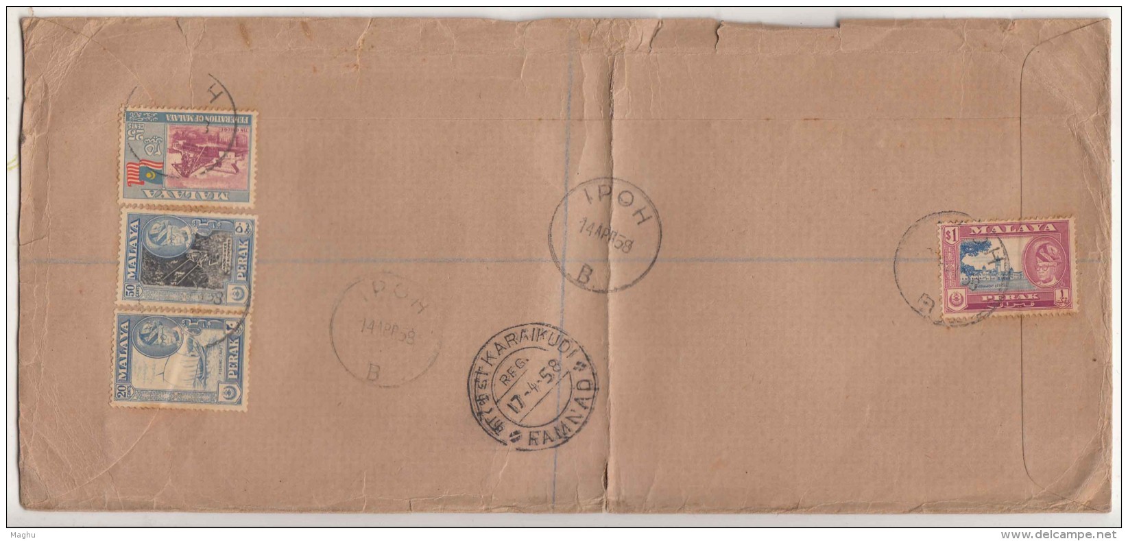 Perak Ipoh Regd Airmail Long Cover, Malaya Used,  As Scan - Perak