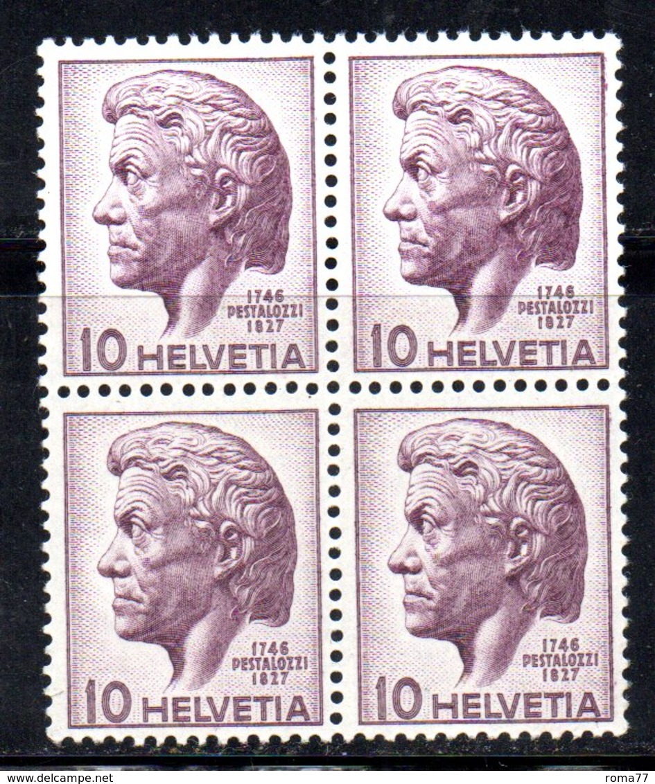 156/1500 - SVIZZERA 1941 , Pestalozzi  Unificato N. 427 ***  MNH  : Quartine - Nuovi