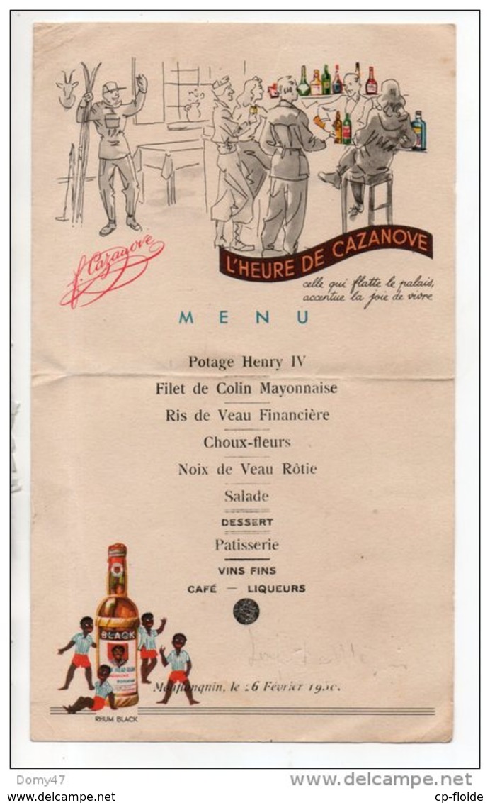 47 - MONFLANQUIN LE 26 FÉVRIER 1950. MENU . PUBLICITÉ CAZANOVE - Ref. N°10078 - - Menükarten