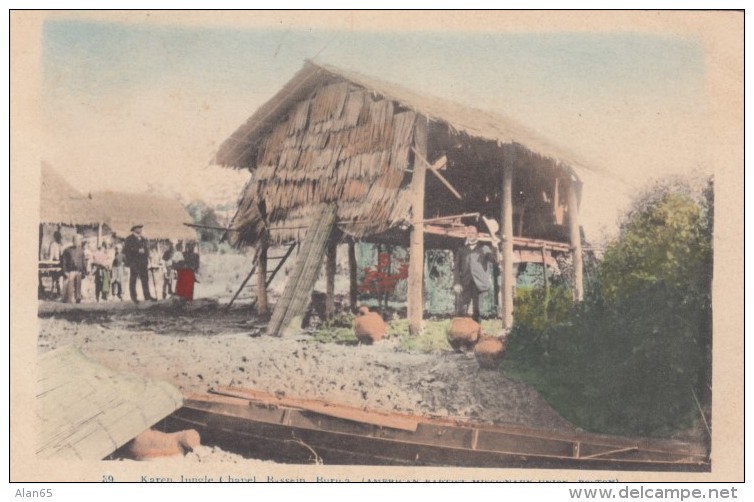 Bassein Burma (Myanmar), Karen Jungle Chapel, American Baptist Missionary Union, C1900s Vintage Postcard - Myanmar (Burma)