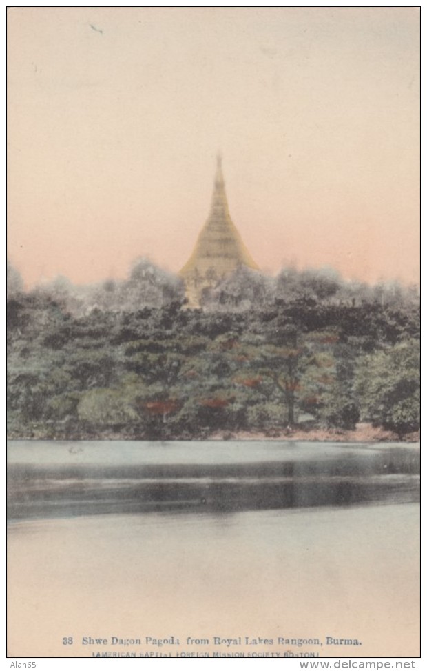 Rangoon Burma Myanmar, Shwe Dagon Pagoda Royal Lakes, American Baptist Foreign Mission Society, C1900s Vintage Postcard - Myanmar (Burma)