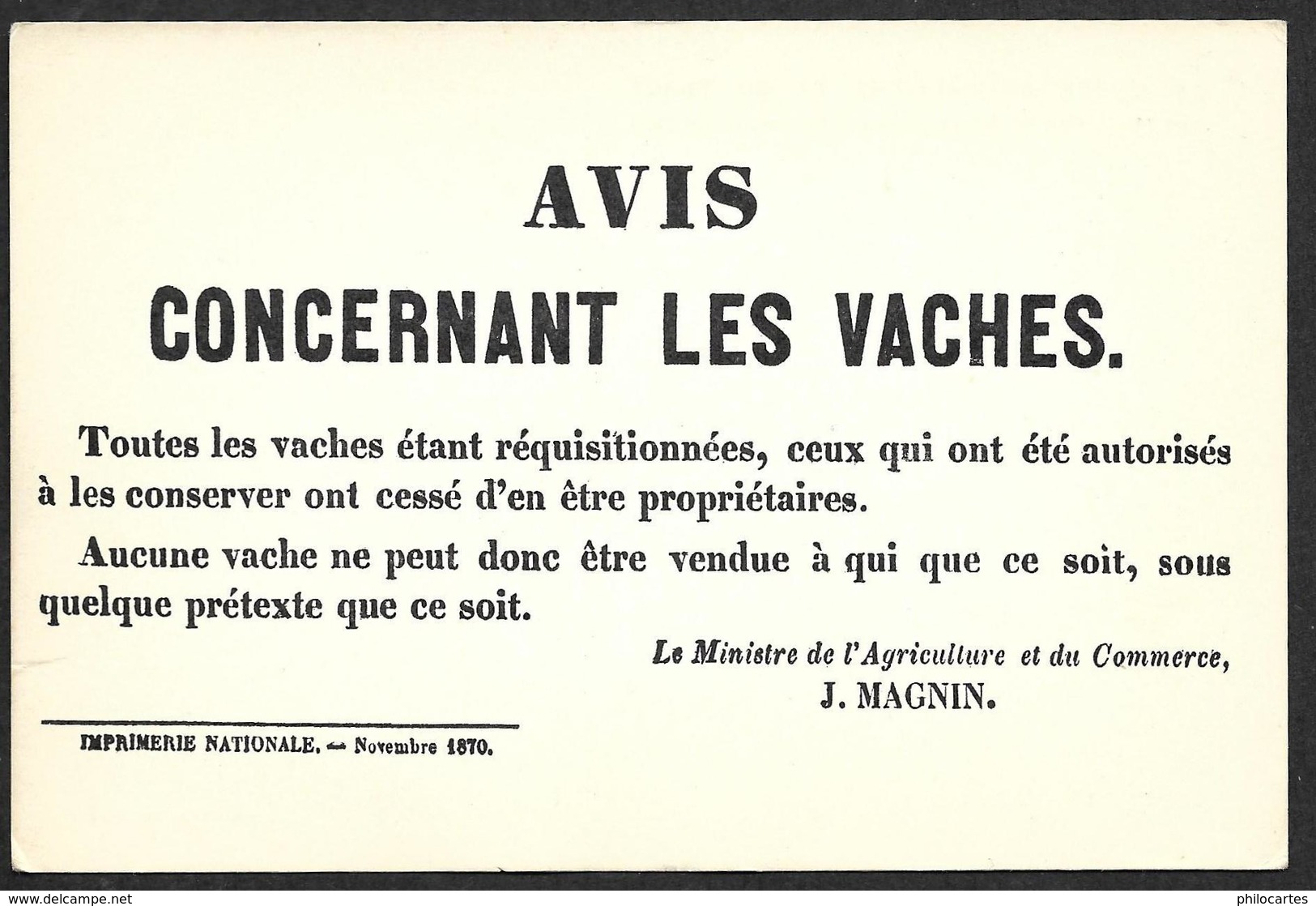 AVIS Concernant Les VACHES  - Musée De L'Affiche Et Du  Tract - Guerre De 1870 - Vacas