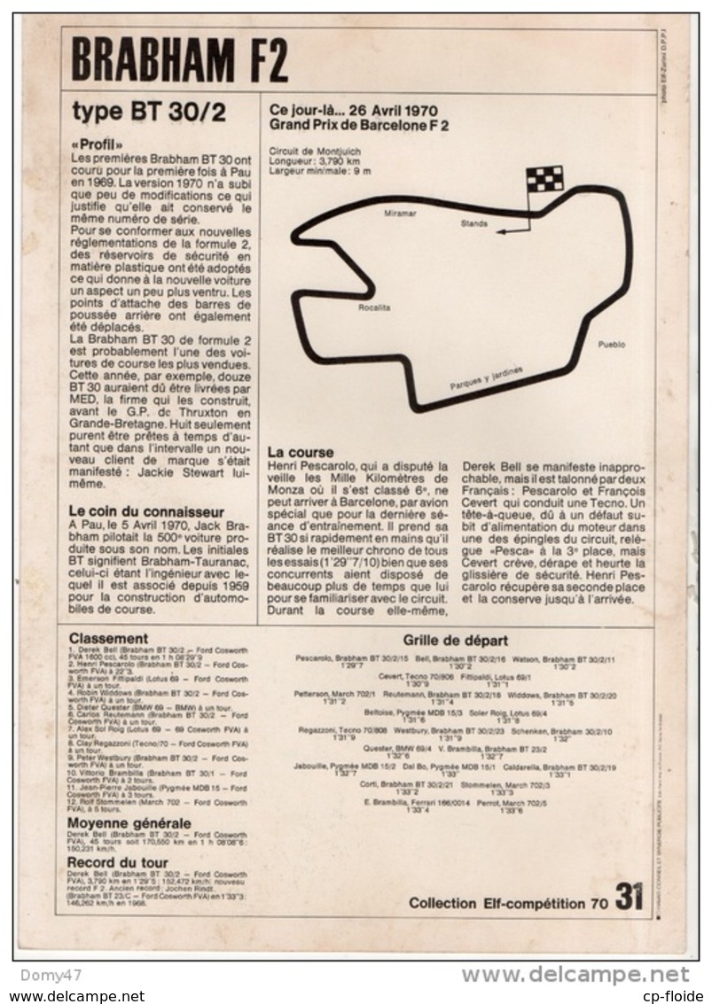 COLLECTION ELF . COMPÉTITION 70 N°31 . BRABHAM F2 . COURSE AUTOMOBILE - Réf. N°28P - - Other & Unclassified