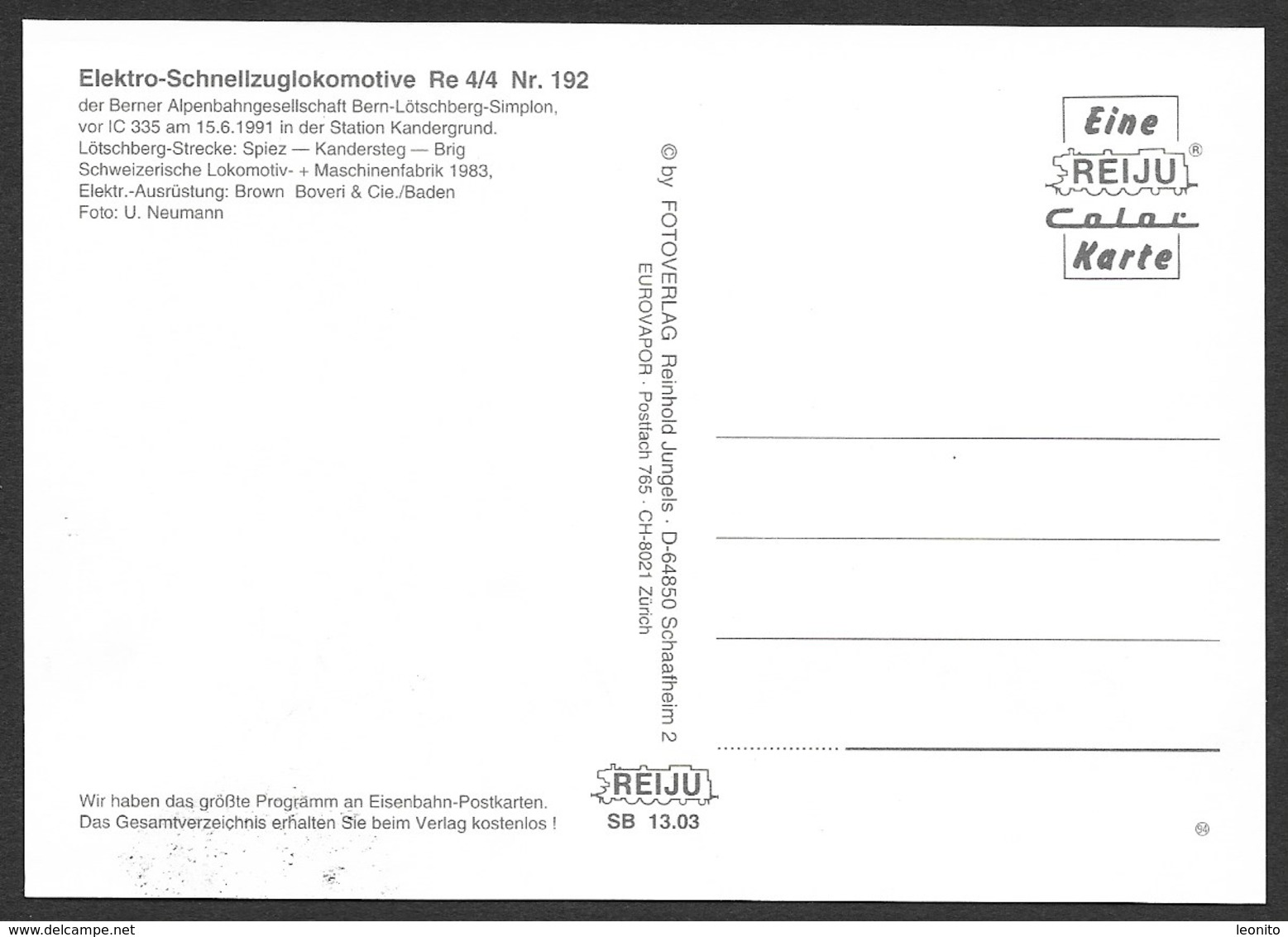 KANDERGRUND STATION BE Elektro-Schnellzugslokomotive RE 4/4 Nr. 192 Bahn - Kandergrund