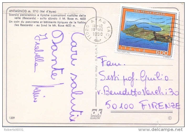 Italia 1990 Cartolina Illustrata Con Isolato 600 Lire Turismo: San Felice Circeo - Other & Unclassified