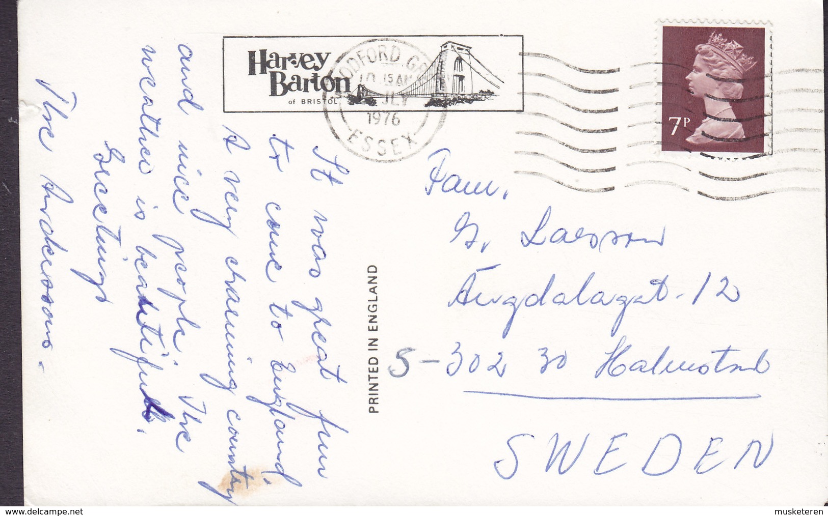 United Kingdom PPC Madeira Cove, Weston-Super-Mare Publ. Harvey Barton 1976 To Sweden (2 Scans) - Weston-Super-Mare