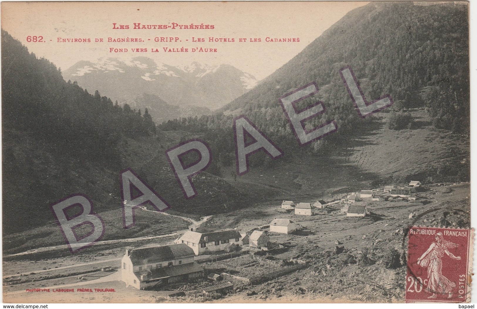 Campan (65) - Hameau De Gripp (Près De Bagnères) - Hôtels Et Cadannes - Vers Vallée D'Aure (Circulé En 1926) - Campan