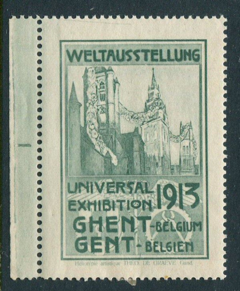 1913 Weltausstellung Universal Exhibition Ghent  Reklamemarke Poster Stamp Vignettenever Hinged 1 5/8 X 2 1/4" - Cinderellas