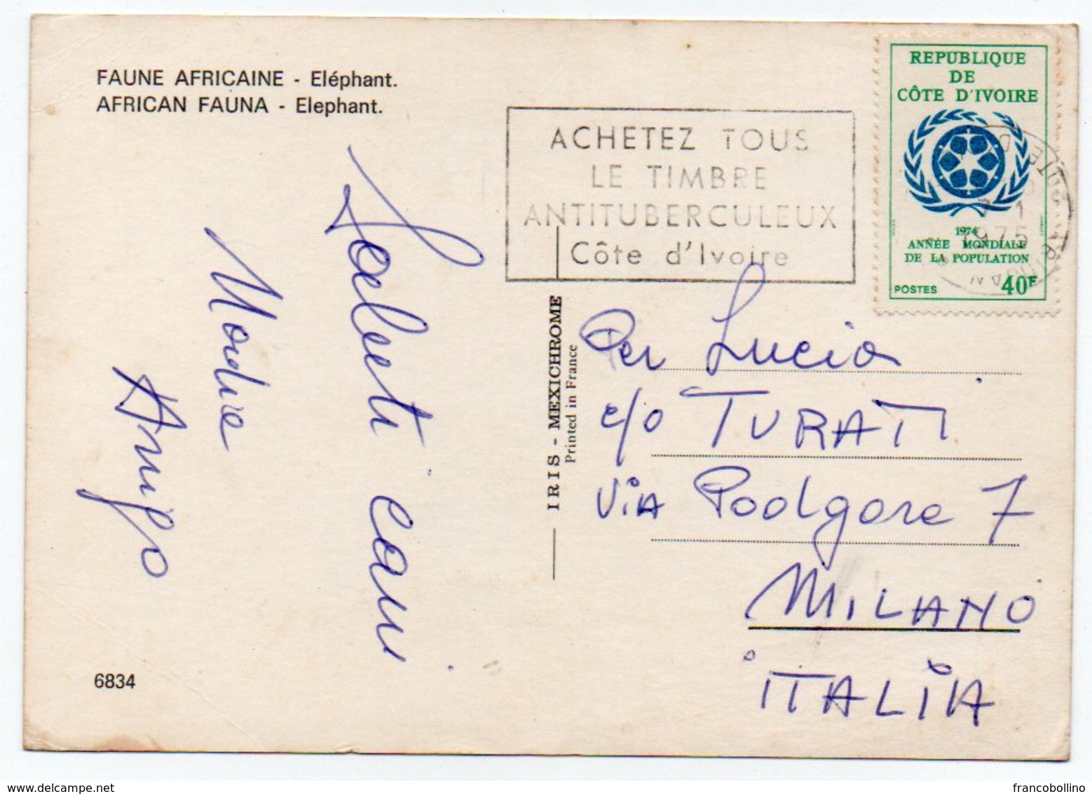 FAUNE AFRICAINE - ELEPHANT / THEMATIC STAMP - Costa D'Avorio