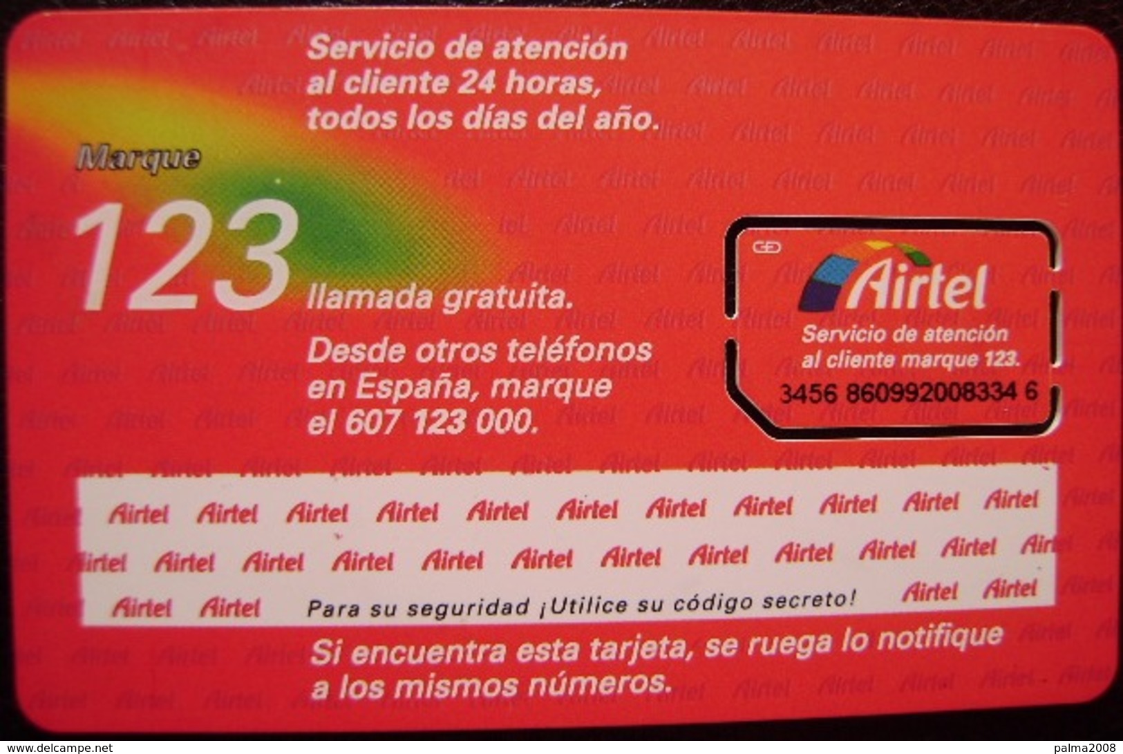 TARJETA AIRTEL - GSM - NUEVA - LA DE LA FOTO - 2 FOTOS - A737 - Airtel