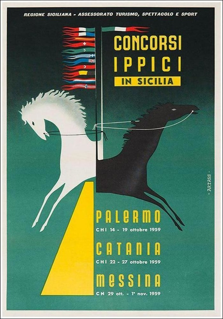 Italian Travel Postcard Sicilia Concorsi Ippici Palermo-Catania-Messina 1959 - Reproduction - Publicité