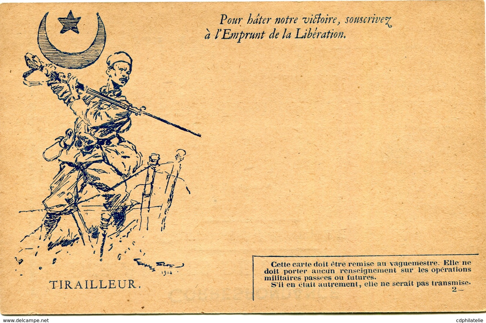 FRANCE CARTE DE FRANCHISE MILITAIRE NEUVE AVEC ILLUSTRATION "TIRAILLEUR" AVEC LEGENDE "POUR HATER NOTRE VICTOIRE, ...." - Lettres & Documents