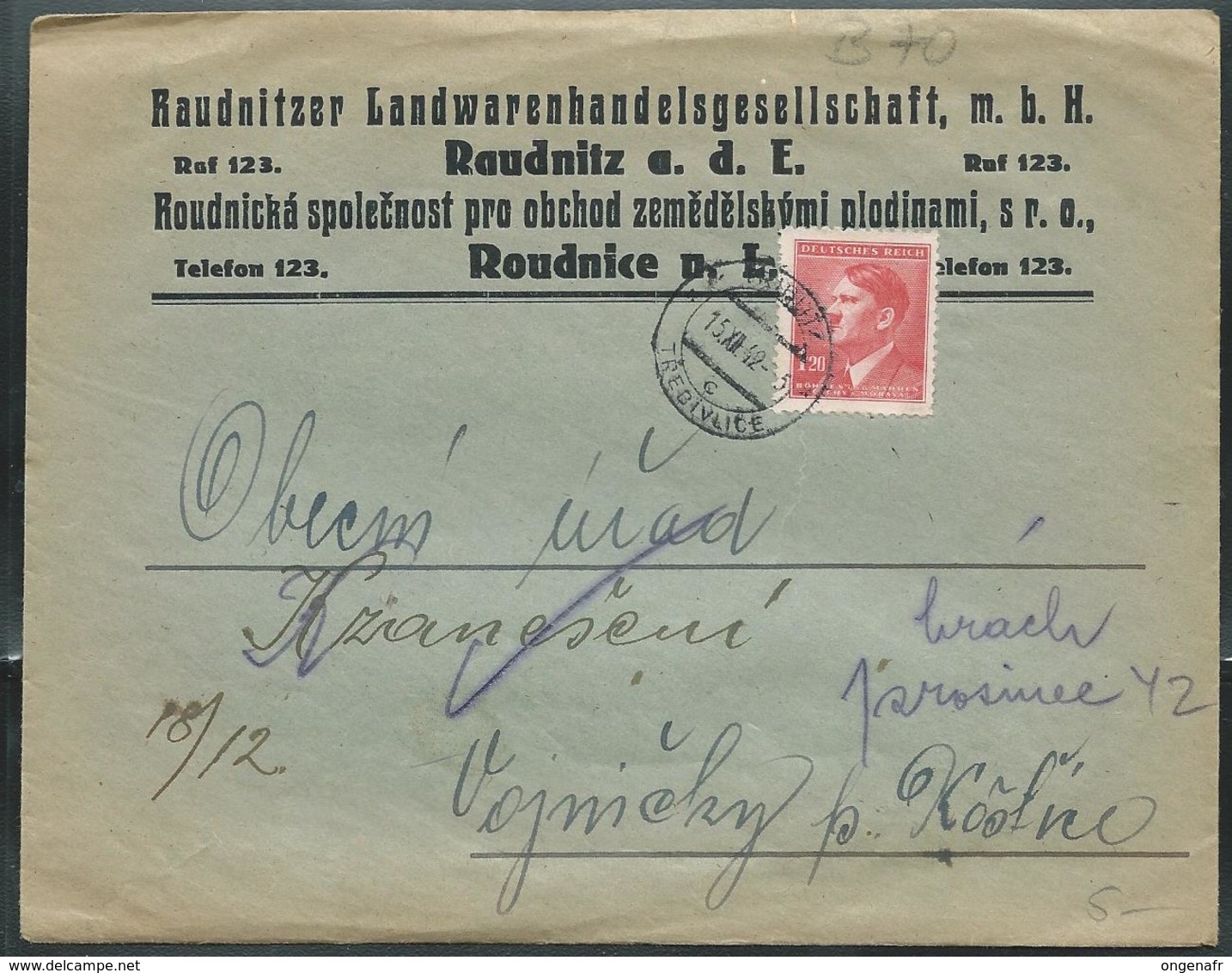 Doc.  Avec Adolf Hitler Obl. 15/12/1942  Sur Lettre à Entête Commerciale - Lettres & Documents