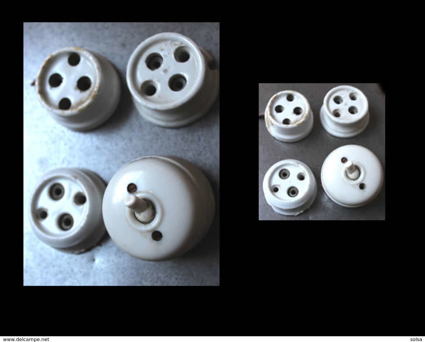 Lot Art Déco D'origine: 3  Prises En Porcelaine Un Interrupteur En Galalithe / Vintage Art Deco Electrical Ceramic Plugs - Luminaires & Lustres