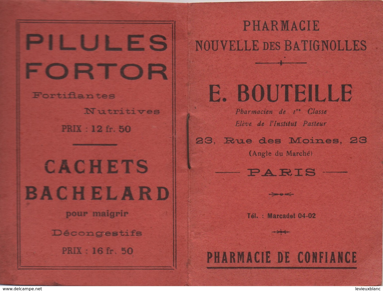 Pharmacie Nouvelle des BATIGNOLLES/E Bouteille/Rue des Moines PARIS/Carnet de Pesées pour enfants/ 1920-30       PARF158