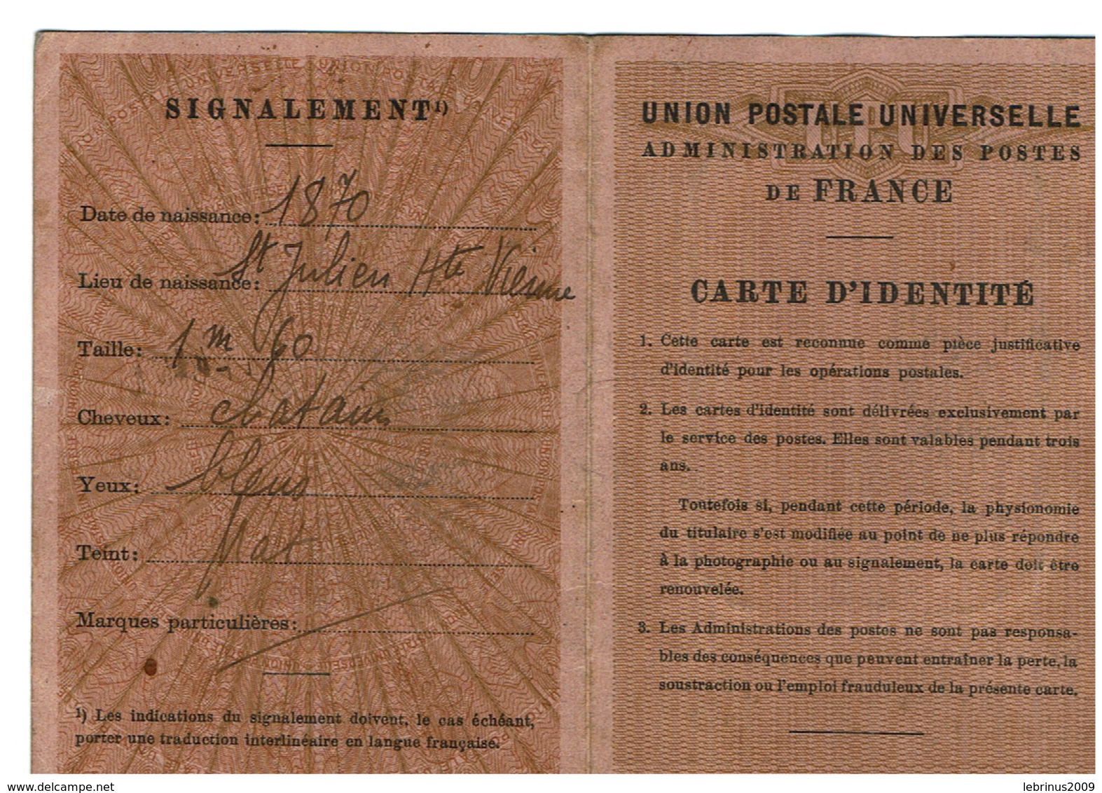 Carte D'identité EPU  - 6/8/1937 - N°311x2 +283x2 - Tarif Du 1/8/37 - Autres & Non Classés