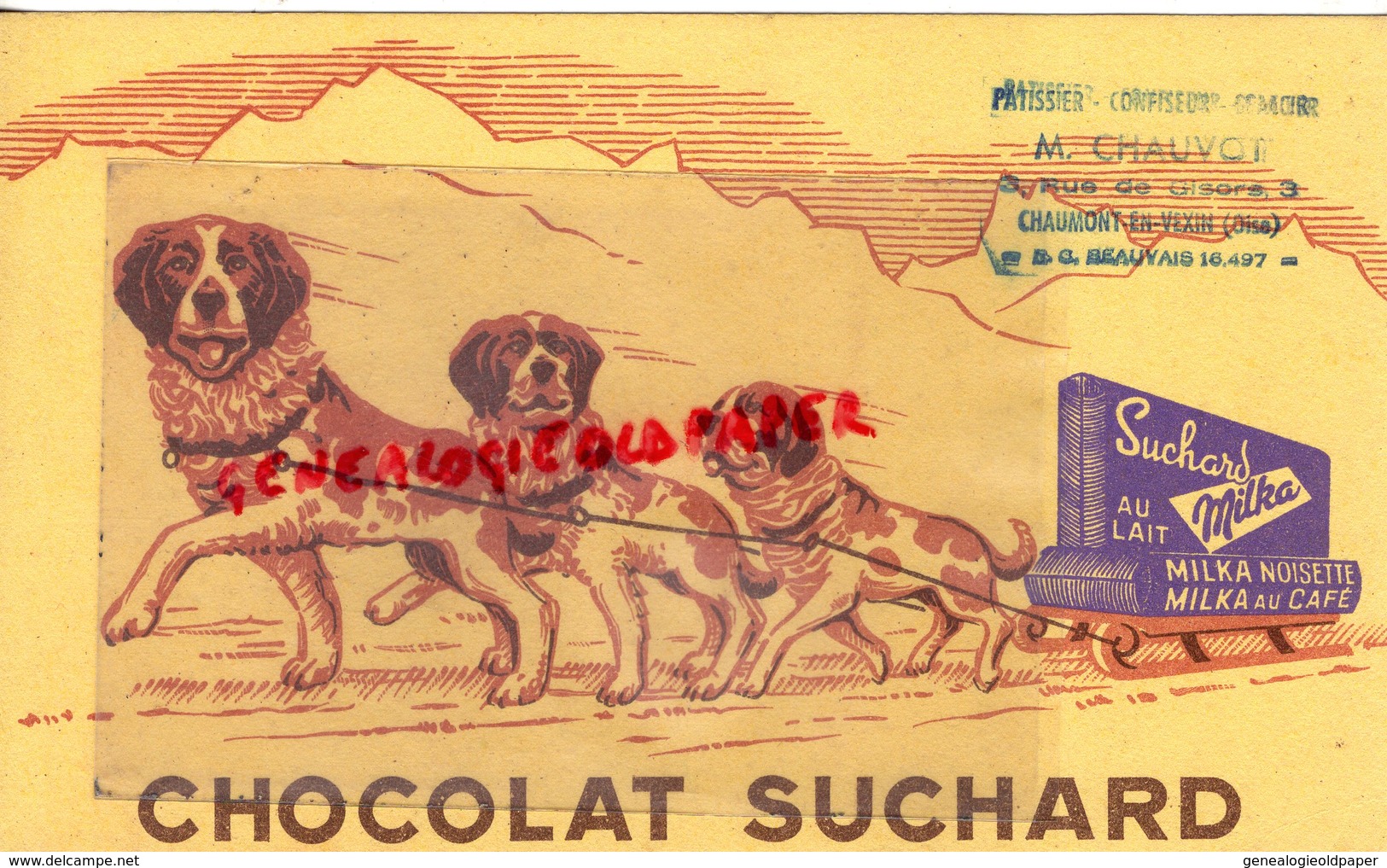 60- CHAUMONT EN VEXIN- BUVARD CHOCOLAT SUCHARD MILKA- NOISETTE CAFE- PATISSERIE PATISSIER M. CHAUVOT - Chocolade En Cacao