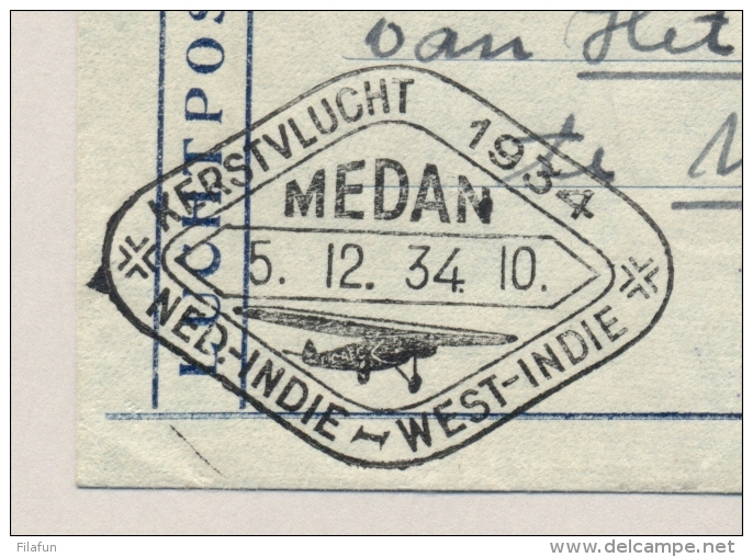 Nederlands Indië - 1934 - Snip Kerstvlucht Van Medan Naar Willemstad / Curacao - Indes Néerlandaises