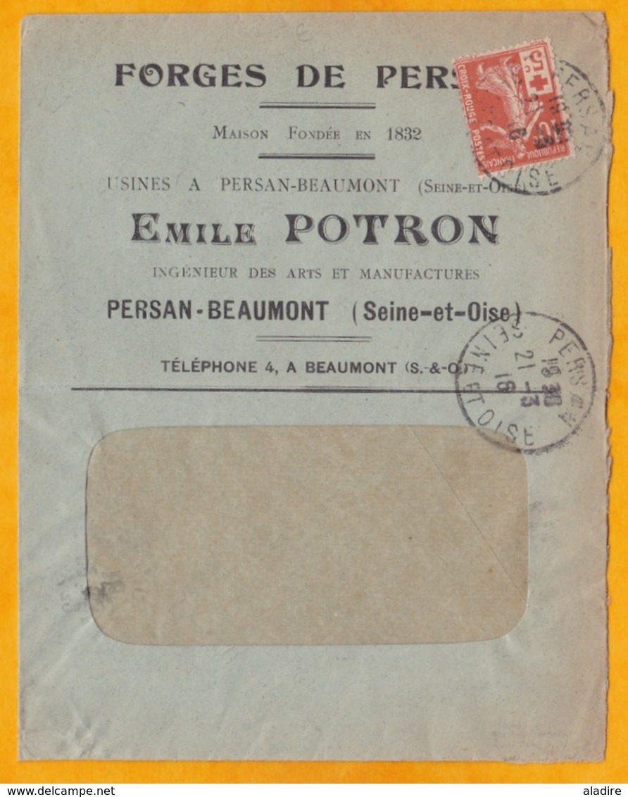 1916 -  N° 147 Surchargé Seul Sur Enveloppe Commerciale à Fenêtre De Persan-Beaumont, Seine Et Oise Vers Paris - Forges - Red Cross