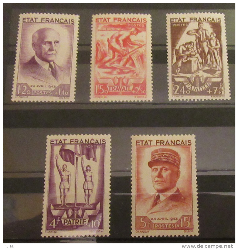 France - Série Complète De 5 Timbres Neufs Au Profit Du Secours National YT N°576 à 580, 1943 - Neufs