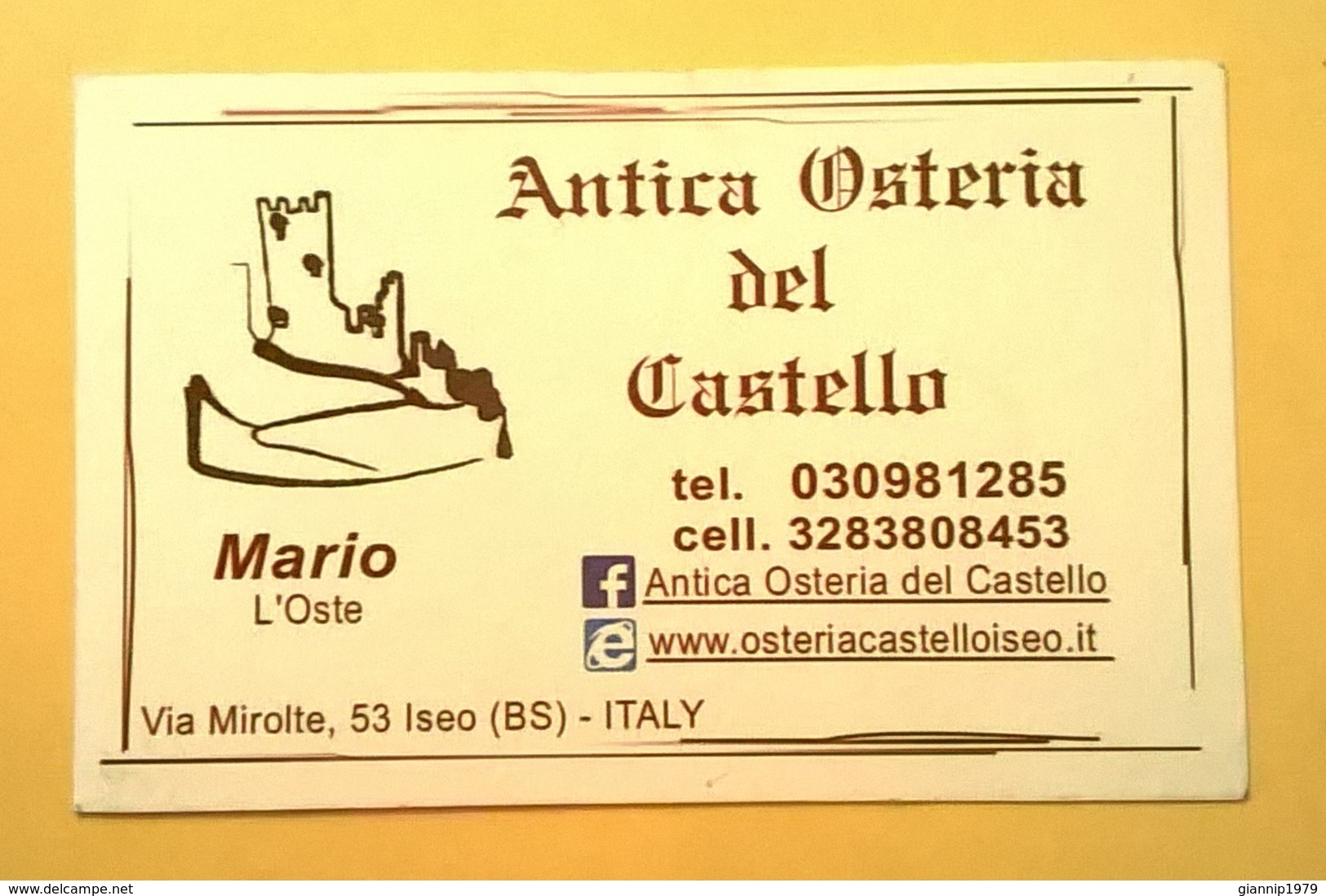 BIGLIETTO DA VISITA CARTONCINO ANTICA OSTERIA DEL CASTELLO ISEO BRESCIA LAGO D' ISEO - Cartoncini Da Visita