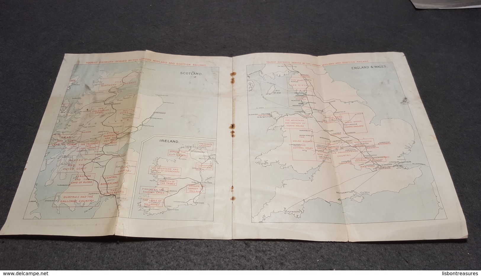 ANTIQUE ENGLAND - LONDON MIDLAND AND SCOTTISH RAILWAY MAP BROCHURE FRAGMENT 1930'S - Altri & Non Classificati