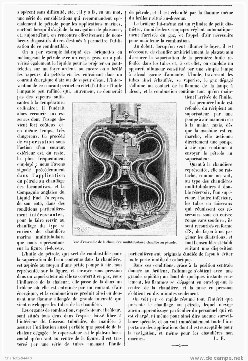 CHAUDIERE MULTITUBULAIRE Pour EMBARCATIONS à VAPEUR , CHAUFFE AU PETROLE   1895 - Autres & Non Classés