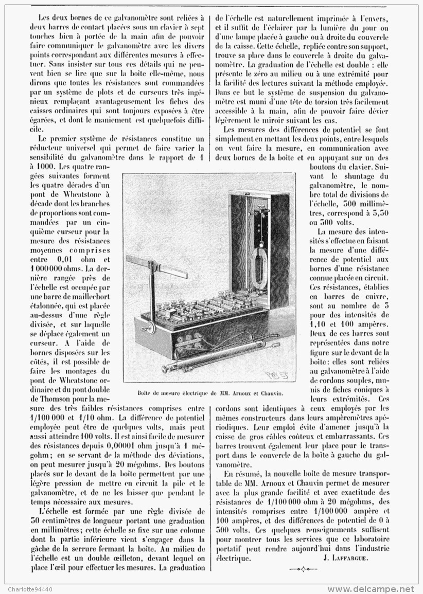 ELECTRICITE PRATIQUE   " BOITE DE MESURE ELECTRIQUE "  1895 - Autres & Non Classés
