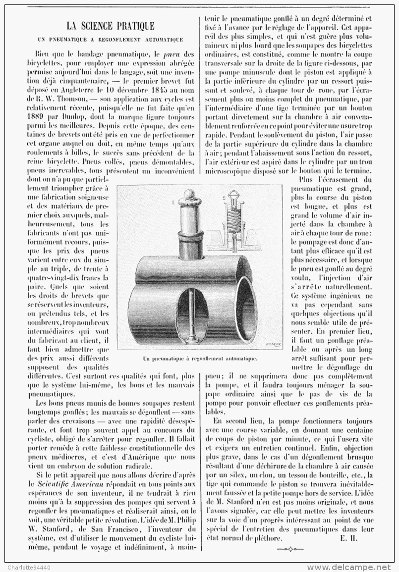 RECREATIONS PRATIQUE   ( UN PNEUMATIQUE A REGONFLEMENT AUTOMATIQUE )  1895 - Autres & Non Classés