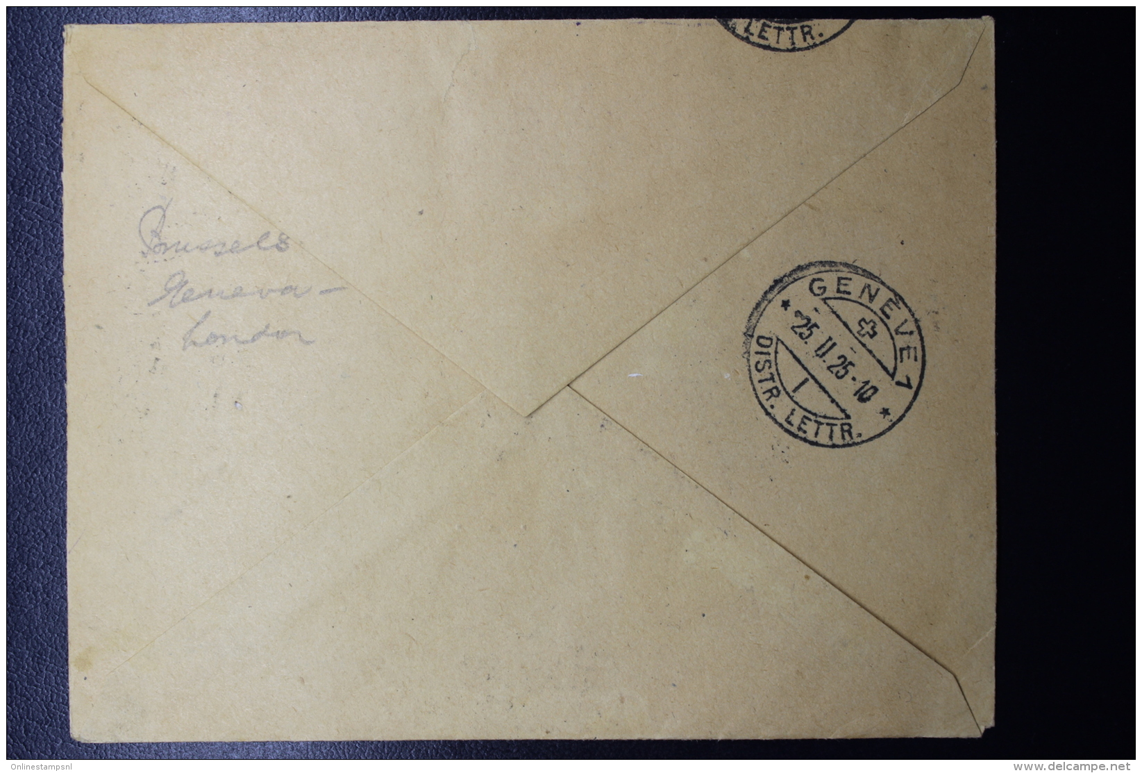 Belgium:  Airmail Cover Sabena Line Brussels, Paris, Geneva And Resend To London  24-2-1925 In Box Handstamp PAR AVION P - Other & Unclassified