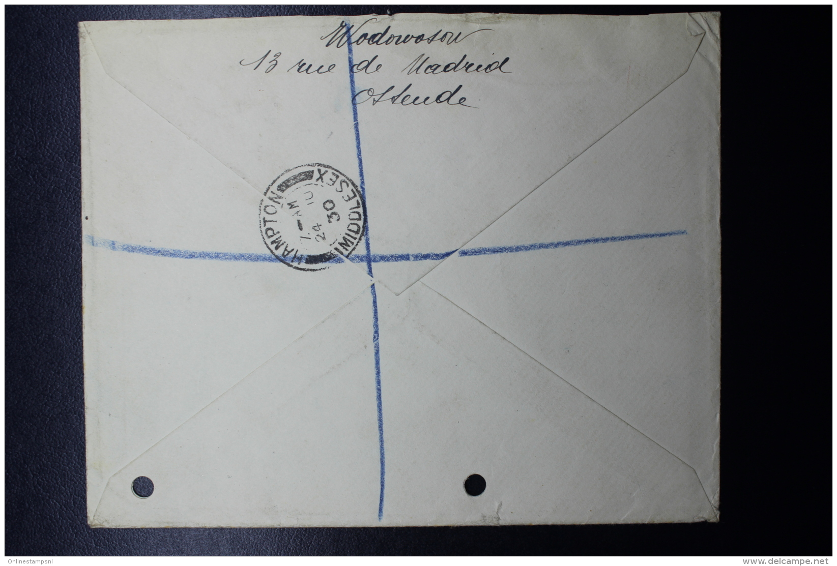 Belgium:  Registered  Airmail Cover Oostende -&gt; Hampton UK, OBP PA 1-4  21-6-1930 - Other & Unclassified