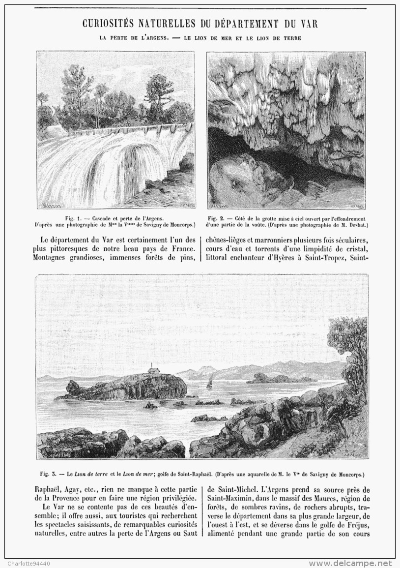 CURIOSITES NATURELLES DU DEPARTEMENT DU VAR ( La Perte De L'argens - Le Lion De Mer Et Le Lion De Terre )   1895 - Côte D'Azur