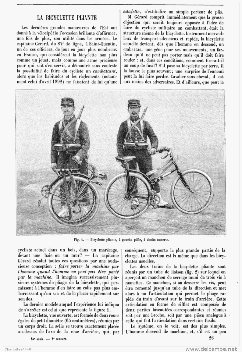 LA BICYCLETTE PLIANTE    1895 - Autres & Non Classés